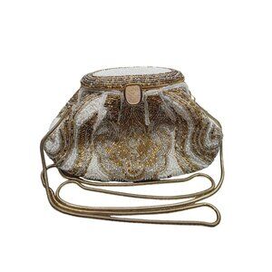 Vintage 70's La Regale Beaded Clutch Bag With Chain Strap & Gold Accents